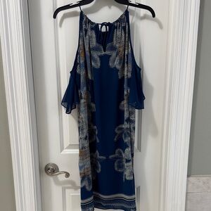 Navy Floral Cold-Shoulder Halter Midi Dress